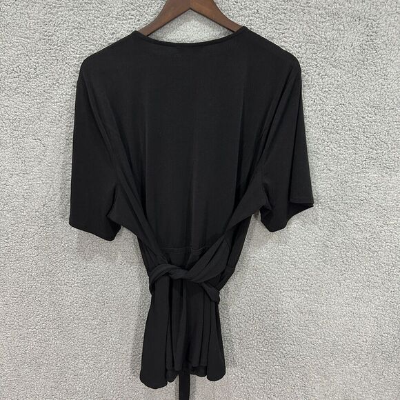 Lane Bryant Top Women 26 Black Half Sleeve‎ Tie Back Babydoll Stretch Minimalist - Picture 8 of 8